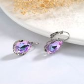 Изкрящи Обеци DROP 18мм, Swarovski® Vitrail Light VL, Лилаво-зелен Цвят, Английско Закопаване GLORY BRAND, Код ZD E041 FNL