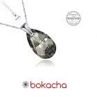 Колие с кристали Swarovski® PEAR DROP 16мм Silver Night** AB - Черен, Код PRFNS N108A