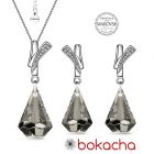 Бижута FAITH Swarovski® Raindrop, Satin**, Колие и Обеци в прозрачно черен цвят, Код PR S480