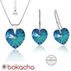 Бижута с кристали Swarovski® HEART Bermuda Blue BBL, Син цвят, Колие и обеци (14 и 10 мм),  Код PR S002 