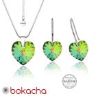Бижута с кристали SwarovskiI® HEART Vitrail Medium** VM, Зелен цвят, Колие и обеци (14 и 10 мм),  Код PR S004 