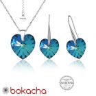 Бижута с кристали Swarovski® BIG HEART Bermuda Blue BBL, Син, Колие и обеци 14 мм,  Код PR S032 