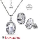Бижута с кристали SWAROVSKI® GRAPHIC Crystal, Бял цвят, Колие с обеци на винт, Код PR S641