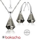 Бижута с кристали Swarovski® RAINDROP 14мм Satin**, Прозрачно черен, Колие  и Обеци 14мм,  Код PR S453B