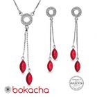 Бижута AMIKOS със SWAROVSKI® MARQUISE 10мм, Light Siam АВ - Червен, Колие с обеци,  Код PR S638