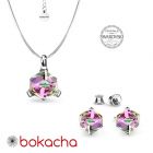 Бижута  декорирани със SWAROVSKI® CUBE Vitrail Light** VL, Лилаво-зелен, Колие и Обеци на винт, Код PR S637-A