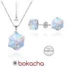 Бижута с кристали Swarovski® CUBE Crystal, Бял цвят, Колие 8мм и Обеци 6мм,  Код PR S041