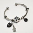 Гривна ПАДАЩА ЗВЕЗДА с талисмани SWAROVSKI® Pave Beads, Silver Night** AB - Черен, неръждаема стомана, Код PR B643