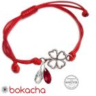 Гривна МАРТЕНИЦА Детелина за Късмет SWAROVSKI® BRIOLETTE, CRYSTAL & SIAM, бял и червен цвят, Код PR B628