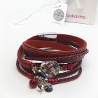 Кожена гривна MILITARY с кристали SWAROVSKI® TWIST CAL V SI, аметист бордо цвят, еко кожа, Код PR B672