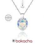 Колие с кристали Swarovski® LEAF 14мм Crystal AB, Бял, Код PR N051