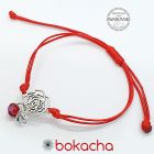 Гривна с червен конец Цвете на Късмета, FLOWERS SWAROVSKI® BICONE, CRYSTAL & SIAM, бял и червен цвят, Код PR B660