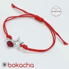 Гривна с червен конец Късметлийска Звезда за Успех, SWAROVSKI® BICONE, CRYSTAL & SIAM, бял и червен цвят, Код PR B653