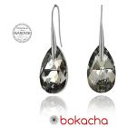 Обеци с кристали Swarovski® BIG PEAR DROP 22мм Silver Night** AB - Черен, Код PR E118