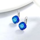Геометрични Обеци TELESCOPIC 14мм, SWAROVSKI® Bermuda Blue BBL - Син Цвят, английско закопчаване, GLORY BRAND, Код ZD E039