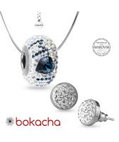 Комплект бижута БЕЗЦЕННА ЛЮБОВ с талисман Swarovski® PAVE BEADS, Montana- Син, Колие и Обеци, Код PR S679-2