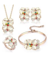 Бижута ПРОЛЕТЕН ЦВЯТ с кристали Swarovski® и перлен емайл с18К Розово Злато, Колие, обеци, гривна и пръстен Zerga Brand ZG S009-4