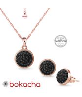 Комплект бижута с кристали SWAROVSKI® PAVE PURE, HEM - Черен цвят и Розово Злато, Колие и Обеци, Код PR S709