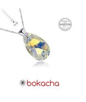Колие с кристали Swarovski® PEAR DROP 16мм Crystal AB, Бял, Код PR N101A