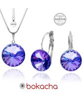 Бижута SWAROVSKI® RIVOLI Heliotrope** HEL АВ, Тъмно син, Колие и обеци 12мм,  Код PR S022