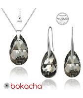 Бижута с кристали Swarovski® BIG PEAR DROP Silver Night** AB - Черен, Колие и Обеци 22мм, Код PR S118