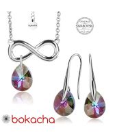 Бижута с кристали Swarovski® MINI PEAR INFINITY Vitrail Light** VL, Лилаво-зелен, Колие и Обеци, 8мм, Код PR S416