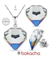 Бижута с кристали Swarovski® TILTED CHATON Crystal, Бял цвят, Колие с обеци,  Код PR S543