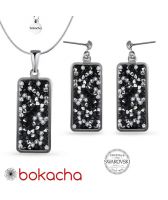 Бижута с кристали Swarovski® CRYSTAL ROCK Silver Night** AB - Черен, Колие и Обеци, Код PR S604