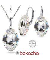 Бижута  с кристали Swarovski® OVAL TRIBE 14мм Crystal AB, Бял цвят, Колие и обеци с английско закопчаване, Код PR S562B