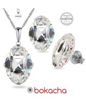 Бижута с кристали Swarovski® OVAL TRIBE 14мм Crystal AB, Бял цвят, Колие с обеци на винт, Код PR S562