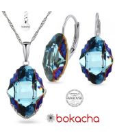 Бижута  с кристали Swarovski® OVAL TRIBE 14мм Metallic Blue Z, Син цвят, Колие и обеци с английско закопчаване, Код PR S561B