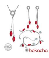 Бижута AMIKOS със SWAROVSKI® MARQUISE 10мм, Light Siam АВ - Червен, Колие, обеци и гривна,  Код PR S638-3