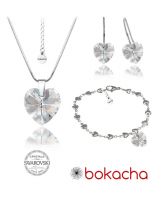 Бижута с кристали Swarovski® HEART Crystal AB, Бял цвят, Колие, обеци и гривна (14, 10, 10 мм), Код PR S001A