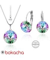Бижута с кристали Swarovski® RIVOLI Vitrail Light** VL- Лилаво-зелен, Колие и обеци 12мм,  Код PR S023