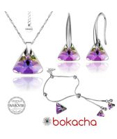 Бижута с кристали Swarovski® TRIANGLE Vitrail Light** VL, Лилаво-зелен, Колие, Обеци и Гривна 12мм и 8мм Код PR S353-3