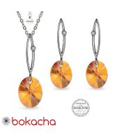 Бижута SHINE SWAROVSKI® OVAL Astral Pink**, Оранжев, Колие и обеци 12мм, Код PR S478