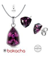 Бижута с кристали SWAROVSKI® SLIM TRILLIANT Amethyst, Лилав цвят, Колие с обеци на винт, Код PR S629B