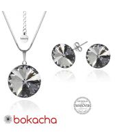 Бижута с кристали Swarovski® RIVOLI Silver Night** AB - Черен, Колие с обеци на винт (12мм и 8мм),  Код PR S028A