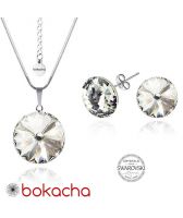 Бижута с кристали Swarovski® RIVOLI Crystal AB, Бял, Колие с обеци на винт (12мм и 6мм),  Код PR S021A