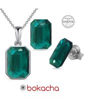Бижута декорирани със SWAROVSKI® EMERALD Emerald, Зелен, Колие и Обеци 14мм, Код PR S585