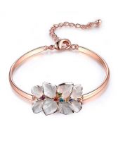 Гривна ПРОЛЕТЕН ЦВЯТ с кристали Swarovski® и перлен емайл с 18К Розово Злато, Zerga Brand ZG B019