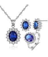 Комплект бижута КЕЙТ. Колие, обици и пръстен от Zerga Jewelry, син камък, 18KG S09821