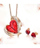 Бижута ANGEL HEART, Crystals from SWAROVSKI® в огнен червен цвят и розово злато, Колие и обеци, GLORY Код ZD S068