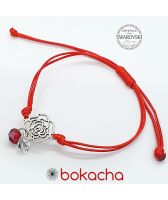 Гривна с червен конец Цвете на Късмета, FLOWERS SWAROVSKI® BICONE, CRYSTAL & SIAM, бял и червен цвят, Код PR B660
