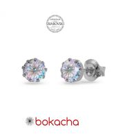 Обеци SWAROVSKI® CHATON, 7 мм,  Crystal Aurore Boreale** AB, Бял цвят, Код PR E616