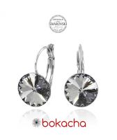 Обеци с кристали Swarovski® RIVOLI 12мм Silver Night** AB - Черен, Код PR E028