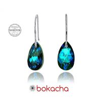 Обеци с кристали SwarovskiI® PEAR DROP 16мм Bermuda Blue BBL, Син, Код PR E102