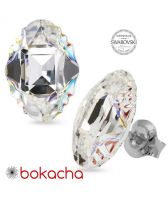 Обеци, декорирани с кристали SWAROVSKI® OVAL TRIBE 14мм, Crystal AB, Бял, Код PR E562