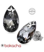 Обеци STAR украсени със SWAROVSKI® PEAR DROP 16мм Silver Night** AB Crystal - Черен, Код PR E553