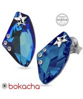 Обеци STAR украсени със SWAROVSKI® GALACTIC 19мм Bermuda Blue BBL Crystal, Син, Код PR E549